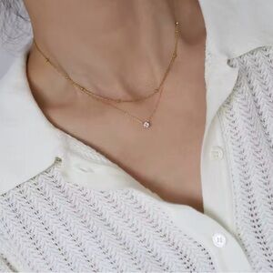 NEW✨ 18k Gold Plated Double Layer Beaded with Cubic Zirconia Pendant Necklace